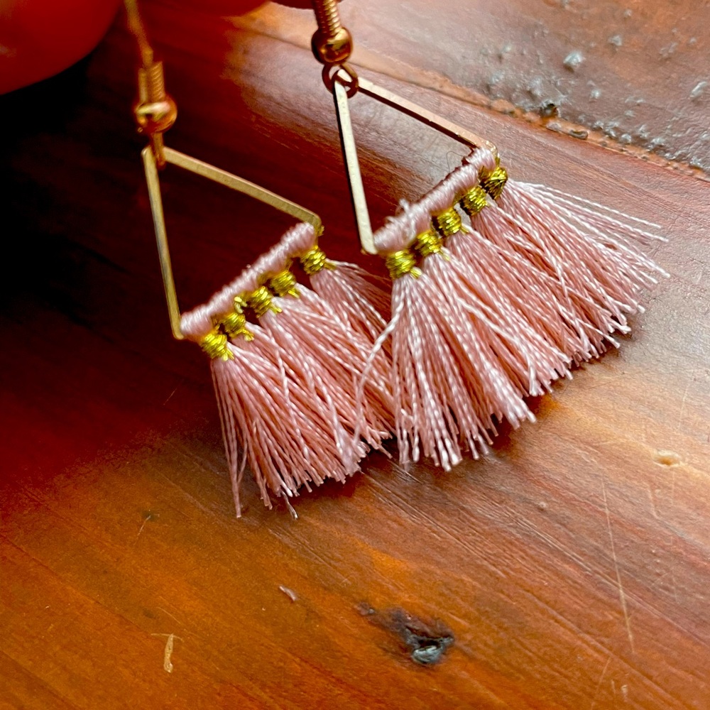 Baby Pink Tassel Drop Earrings
